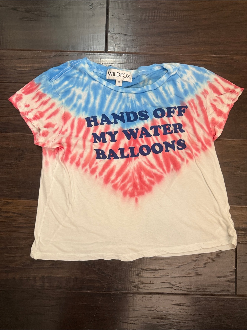 Wildfox Tee Tie-Dye 'Hands Off My Water Balloons' - Blue, Red & White